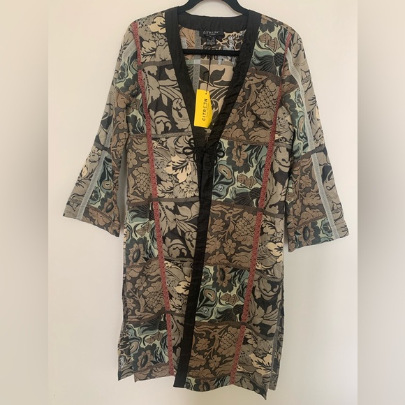 Citron Santa Monica NEW brocade duster Kimono cardigan size medium - Picture 1 of 7